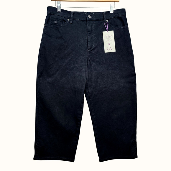 Gloria Vanderbilt Amanda Capri Pants Womens 12P Black NWT Slimming Panel Stretch - Picture 2 of 11